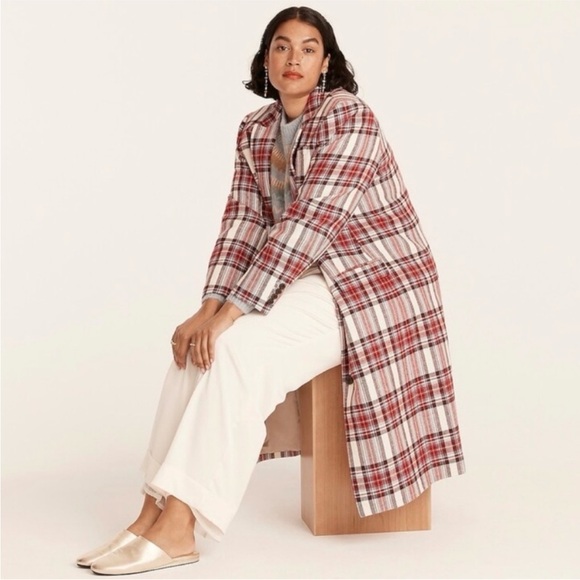 J. Crew Alfie Topcoat in Vintage Plaid Italian Wool Ivory Red Sz 6 - Picture 12 of 13